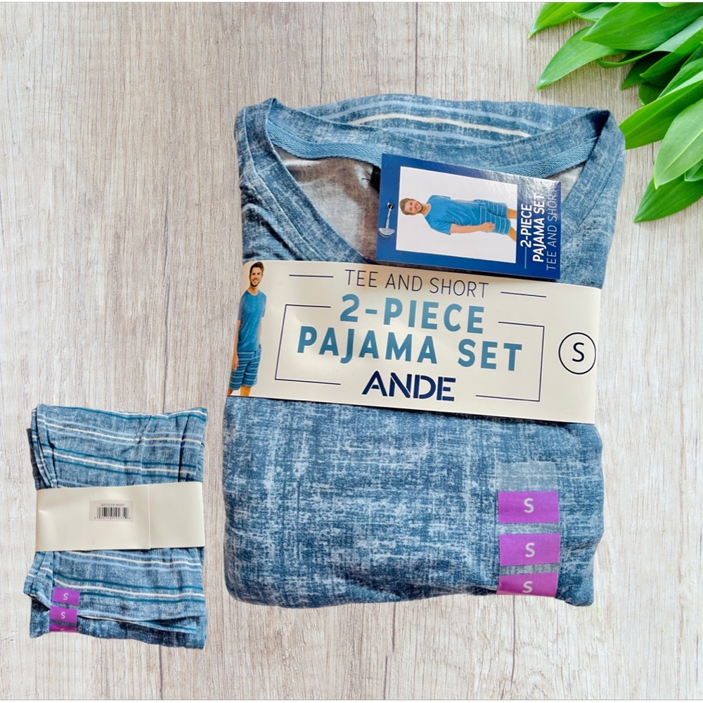 🆕 Ande Adult Men's Sleep Top and Shorts Set, 2-Piece, Sizes S. Mens Pajama.